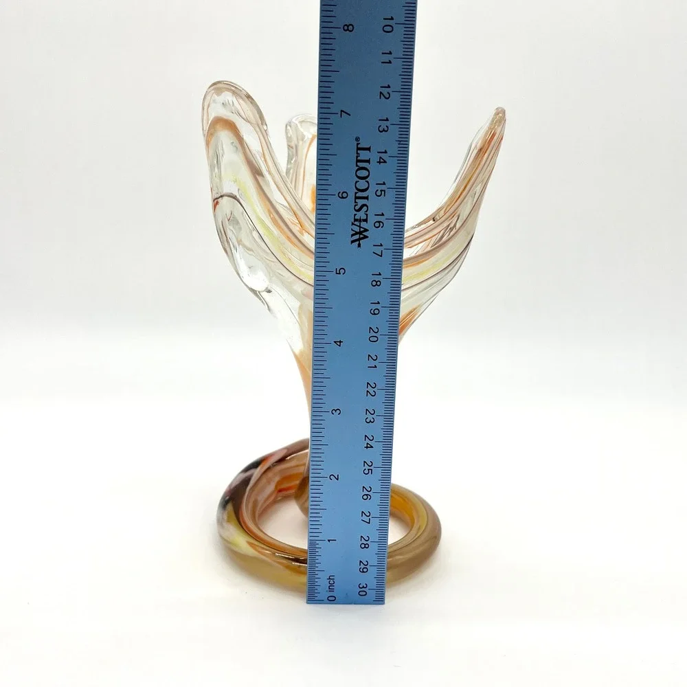 Art Glass Vase Swirl Design Amber Brown Clear Decor Bud‎ Vase